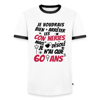 j'ai 60 ans / conneries 60 ans / anniversaire 60 - T-shirt contrasté Homme - blanc/noir - Devant - AI Model Female 172 light (172cm) & AI Model Male 178 dark (178cm)