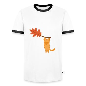 Funny I Had a Great Fall Autumn Cat - lovers cats - Men's Ringer Shirt - white/black - Front - AI Model Female 172 light (172cm) & AI Model Male 178 dark (178cm)