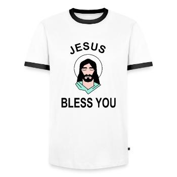 Jesus Christus bless you Bibel Kirche Geschenkidee - Männer Kontrast-T-Shirt - Weiß/Schwarz - Vorne - AI Model Female 172 light (172cm) & AI Model Male 178 dark (178cm)