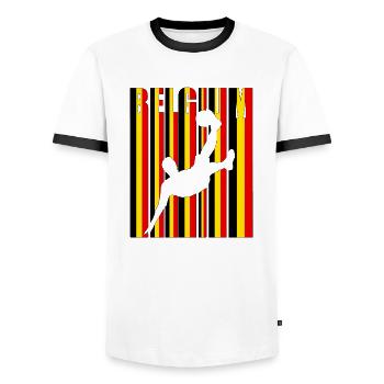 Joueur de football Belgique Coupe du monde - T-shirt contrasté Homme - blanc/noir - Devant - AI Model Female 172 light (172cm) & AI Model Male 178 dark (178cm)