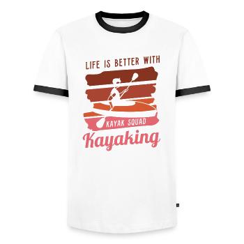 Life With Kayaking Canoe Whitewater Kayak - Men's Ringer Shirt - white/black - Front - AI Model Female 172 light (172cm) & AI Model Male 178 dark (178cm)
