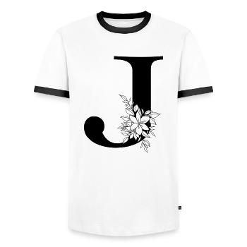 Letter J - Men's Ringer Shirt - white/black - Front - AI Model Female 172 light (172cm) & AI Model Male 178 dark (178cm)