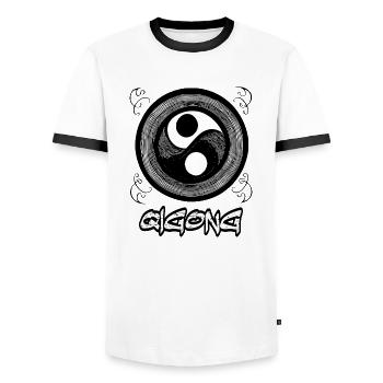 Qigong Méditation Tai Arts Martiaux Taoïsme 2 - T-shirt contrasté Homme - blanc/noir - Devant - AI Model Female 172 light (172cm) & AI Model Male 178 dark (178cm)