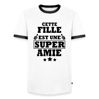 super amie / cadeau humour copine - T-shirt contrasté Homme - blanc/noir - Devant - AI Model Female 172 light (172cm) & AI Model Male 178 dark (178cm)