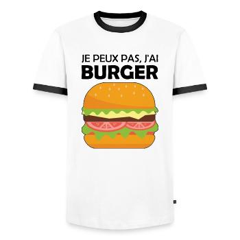 je peux pas j ai burger - T-shirt contrasté Homme - blanc/noir - Devant - AI Model Female 172 light (172cm) & AI Model Male 178 dark (178cm)