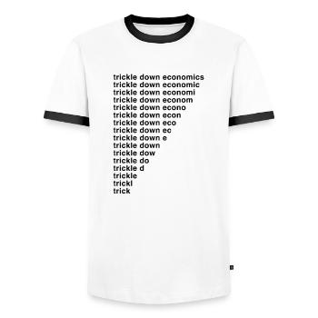 Trickle-Down-Ökonomie - Männer Kontrast-T-Shirt - Weiß/Schwarz - Vorne - AI Model Female 172 light (172cm) & AI Model Male 178 dark (178cm)