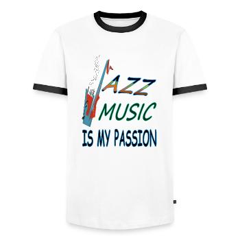 Jazz music is my passion gift musician - Men's Ringer Shirt - white/black - Front - AI Model Female 172 light (172cm) & AI Model Male 178 dark (178cm)