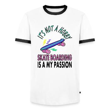 Skateboarding Skater Skateboarding Gift - Men's Ringer Shirt - white/black - Front - AI Model Female 172 light (172cm) & AI Model Male 178 dark (178cm)