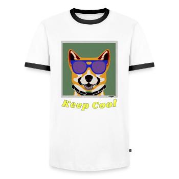 Shiba Inu with sunglasses keeps a cool head - Men's Ringer Shirt - white/black - Front - AI Model Female 172 light (172cm) & AI Model Male 178 dark (178cm)