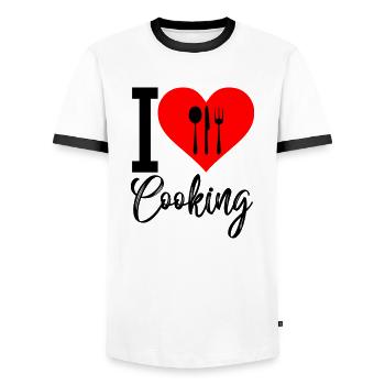 i love cooking - Männer Kontrast-T-Shirt - Weiß/Schwarz - Vorne - AI Model Female 172 light (172cm) & AI Model Male 178 dark (178cm)