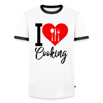 i love cooking - Männer Kontrast-T-Shirt - Weiß/Schwarz - Vorne - AI Model Female 172 light (172cm) & AI Model Male 178 dark (178cm)