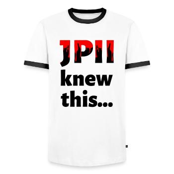 JPII le savait... - T-shirt contrasté Homme - blanc/noir - Devant - AI Model Female 172 light (172cm) & AI Model Male 178 dark (178cm)