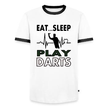 Eat sleep darts play dart dart dartboard - Men's Ringer Shirt - white/black - Front - AI Model Female 172 light (172cm) & AI Model Male 178 dark (178cm)