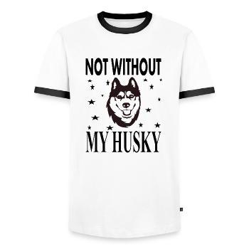 Not Without My Husky Dog Dog Sayings Gift - Men's Ringer Shirt - white/black - Front - AI Model Female 172 light (172cm) & AI Model Male 178 dark (178cm)