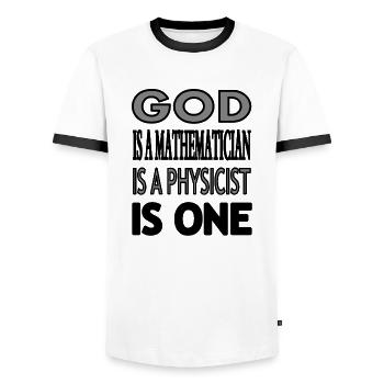 God is a Believing in God Believer Gift - Men's Ringer Shirt - white/black - Front - AI Model Female 172 light (172cm) & AI Model Male 178 dark (178cm)