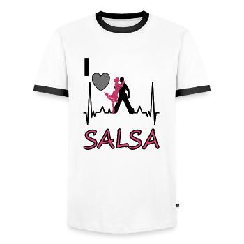 Ich tanze gern Salsa Tanzschule Tanzpaar Geschenk - Männer Kontrast-T-Shirt - Weiß/Schwarz - Vorne - AI Model Female 172 light (172cm) & AI Model Male 178 dark (178cm)