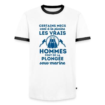 Humour plongée sous marine 2 - T-shirt contrasté Homme - blanc/noir - Devant - AI Model Female 172 light (172cm) & AI Model Male 178 dark (178cm)