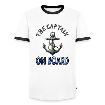 The captain on board Boat Captain Anchor Gift - Men's Ringer Shirt - white/black - Front - AI Model Female 172 light (172cm) & AI Model Male 178 dark (178cm)