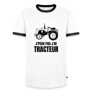 Humour tracteur agriculture - T-shirt contrasté Homme - blanc/noir - Devant - AI Model Female 172 light (172cm) & AI Model Male 178 dark (178cm)