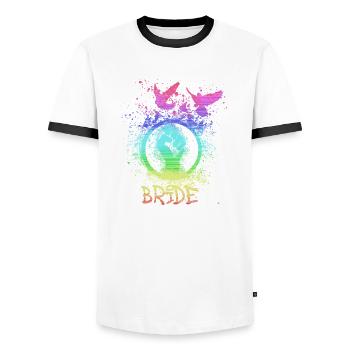 bride,braut,LGBT,regenbogen,pride,gay pride,tauben - Männer Kontrast-T-Shirt - Weiß/Schwarz - Vorne - AI Model Female 172 light (172cm) & AI Model Male 178 dark (178cm)