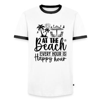 At the beach every hour is happy hour - Men's Ringer Shirt - white/black - Front - AI Model Female 172 light (172cm) & AI Model Male 178 dark (178cm)