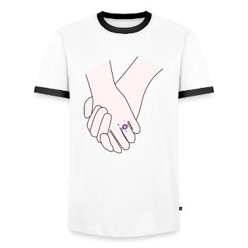 holding hands weddign day - Men's Ringer Shirt - white/black - Front - AI Model Female 172 light (172cm) & AI Model Male 178 dark (178cm)