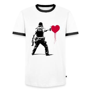 I ♥️ Police StreetArt Banksy style - Men's Ringer Shirt - white/black - Front - AI Model Female 172 light (172cm) & AI Model Male 178 dark (178cm)