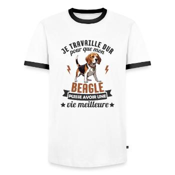 humour école canine beagle - T-shirt contrasté Homme - blanc/noir - Devant - AI Model Female 172 light (172cm) & AI Model Male 178 dark (178cm)