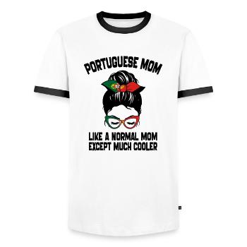 Portuguese Mom Like A Normal Mom Mother's Day - T-shirt contrasté Homme - blanc/noir - Devant - AI Model Female 172 light (172cm) & AI Model Male 178 dark (178cm)