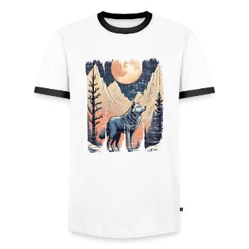 Wolf Mountains Full Moon Forest - Men's Ringer Shirt - white/black - Front - AI Model Female 172 light (172cm) & AI Model Male 178 dark (178cm)