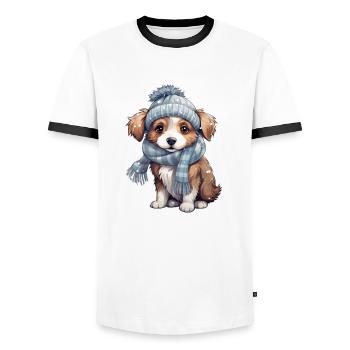 cute puppy in winter - Men's Ringer Shirt - white/black - Front - AI Model Female 172 light (172cm) & AI Model Male 178 dark (178cm)