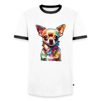Chihuahua / small dog / animal / tiny / breed - Men's Ringer Shirt - white/black - Front - AI Model Female 172 light (172cm) & AI Model Male 178 dark (178cm)