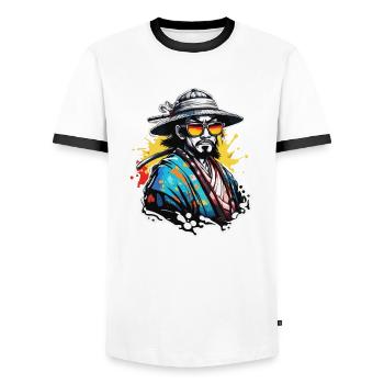 Samurai / Japanese / Harakiri / Katana / Man - Men's Ringer Shirt - white/black - Front - AI Model Female 172 light (172cm) & AI Model Male 178 dark (178cm)