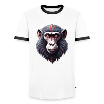 Monkey / Animal / Zoo / Babian / Wild / Comic - Men's Ringer Shirt - white/black - Front - AI Model Female 172 light (172cm) & AI Model Male 178 dark (178cm)