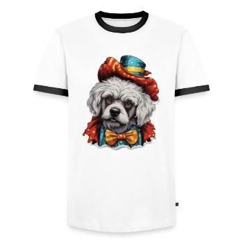 Clown Animal / Cirque / Drôle / Coloré / Spectacle / Chien - T-shirt contrasté Homme - blanc/noir - Devant - AI Model Female 172 light (172cm) & AI Model Male 178 dark (178cm)