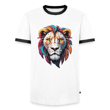Robot Animal / AI / Mechanized Animals / Comic - Men's Ringer Shirt - white/black - Front - AI Model Female 172 light (172cm) & AI Model Male 178 dark (178cm)