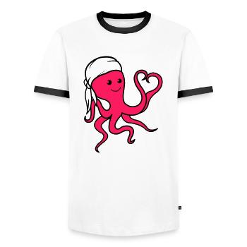 Octopus in Love Pirate - Men's Ringer Shirt - white/black - Front - AI Model Female 172 light (172cm) & AI Model Male 178 dark (178cm)