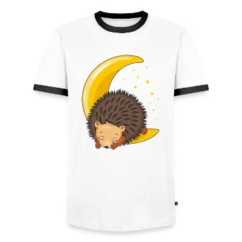 Niedlicher Igel schläft auf dem Mond - Männer Kontrast-T-Shirt - Weiß/Schwarz - Vorne - AI Model Female 172 light (172cm) & AI Model Male 178 dark (178cm)