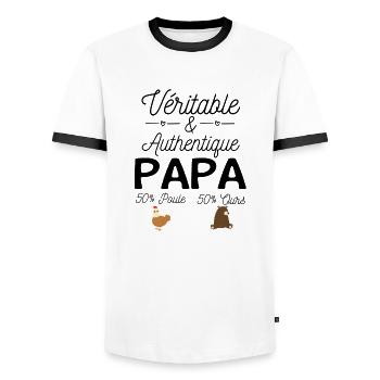 Papa moitié poule moitié ours - T-shirt contrasté Homme - blanc/noir - Devant - AI Model Female 172 light (172cm) & AI Model Male 178 dark (178cm)