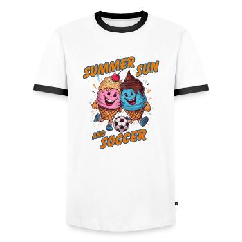 Sommer Sonne Fussball lachende kickende Eistüten - Männer Kontrast-T-Shirt - Weiß/Schwarz - Vorne - AI Model Female 172 light (172cm) & AI Model Male 178 dark (178cm)