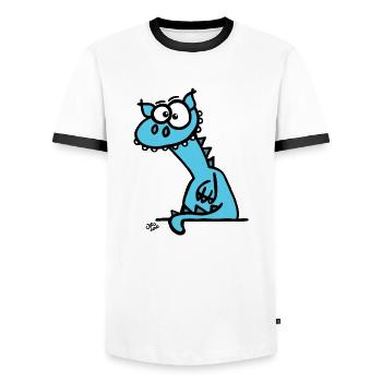 Der Drache - Männer Kontrast-T-Shirt - Weiß/Schwarz - Vorne - AI Model Female 172 light (172cm) & AI Model Male 178 dark (178cm)