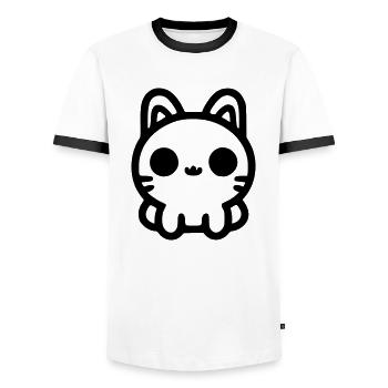 Niedliche Katze sitzt - Männer Kontrast-T-Shirt - Weiß/Schwarz - Vorne - AI Model Female 172 light (172cm) & AI Model Male 178 dark (178cm)