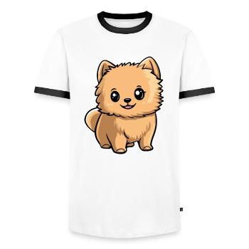 Pomeranian Dog Comic Cute Pomeranian - Men's Ringer Shirt - white/black - Front - AI Model Female 172 light (172cm) & AI Model Male 178 dark (178cm)