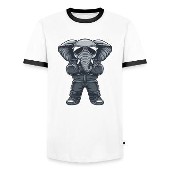 Elephant Comic Sunglasses - Men's Ringer Shirt - white/black - Front - AI Model Female 172 light (172cm) & AI Model Male 178 dark (178cm)