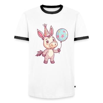 Donkey Birthday Comic Cute - Men's Ringer Shirt - white/black - Front - AI Model Female 172 light (172cm) & AI Model Male 178 dark (178cm)