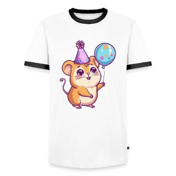 Hamster Geburtstag Comic Niedlich - Männer Kontrast-T-Shirt - Weiß/Schwarz - Vorne - AI Model Female 172 light (172cm) & AI Model Male 178 dark (178cm)