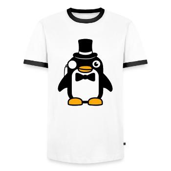 Pinguin Gentleman Sir Herr Zylinder Hut Monokel - Männer Kontrast-T-Shirt - Weiß/Schwarz - Vorne - AI Model Female 172 light (172cm) & AI Model Male 178 dark (178cm)