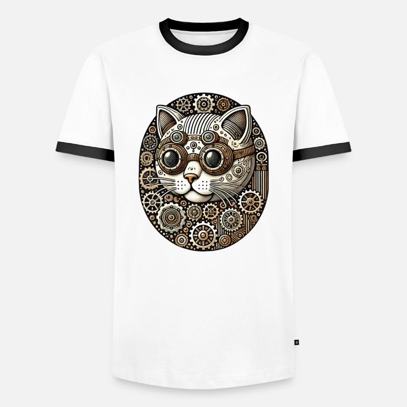 Steampunk Kätzchen Katze - Männer Kontrast-T-Shirt - Weiß/Schwarz