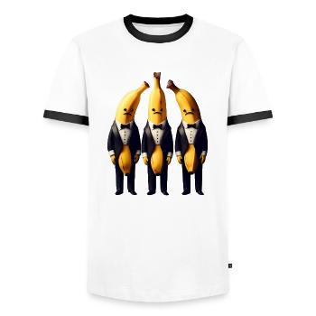 Bananen im Smoking - Männer Kontrast-T-Shirt - Weiß/Schwarz - Vorne - AI Model Female 172 light (172cm) & AI Model Male 178 dark (178cm)