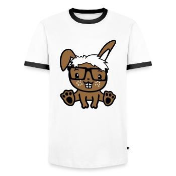 Bunny Nerd Geek Horn-rimmed Glasses Smart Freak Intelligent - Men's Ringer Shirt - white/black - Front - AI Model Female 172 light (172cm) & AI Model Male 178 dark (178cm)